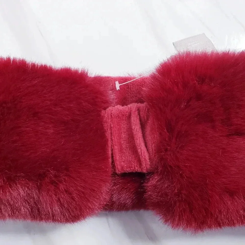 Chico’s Faux Fur Headband Holly Red Cold Weather Lined Cozy Soft